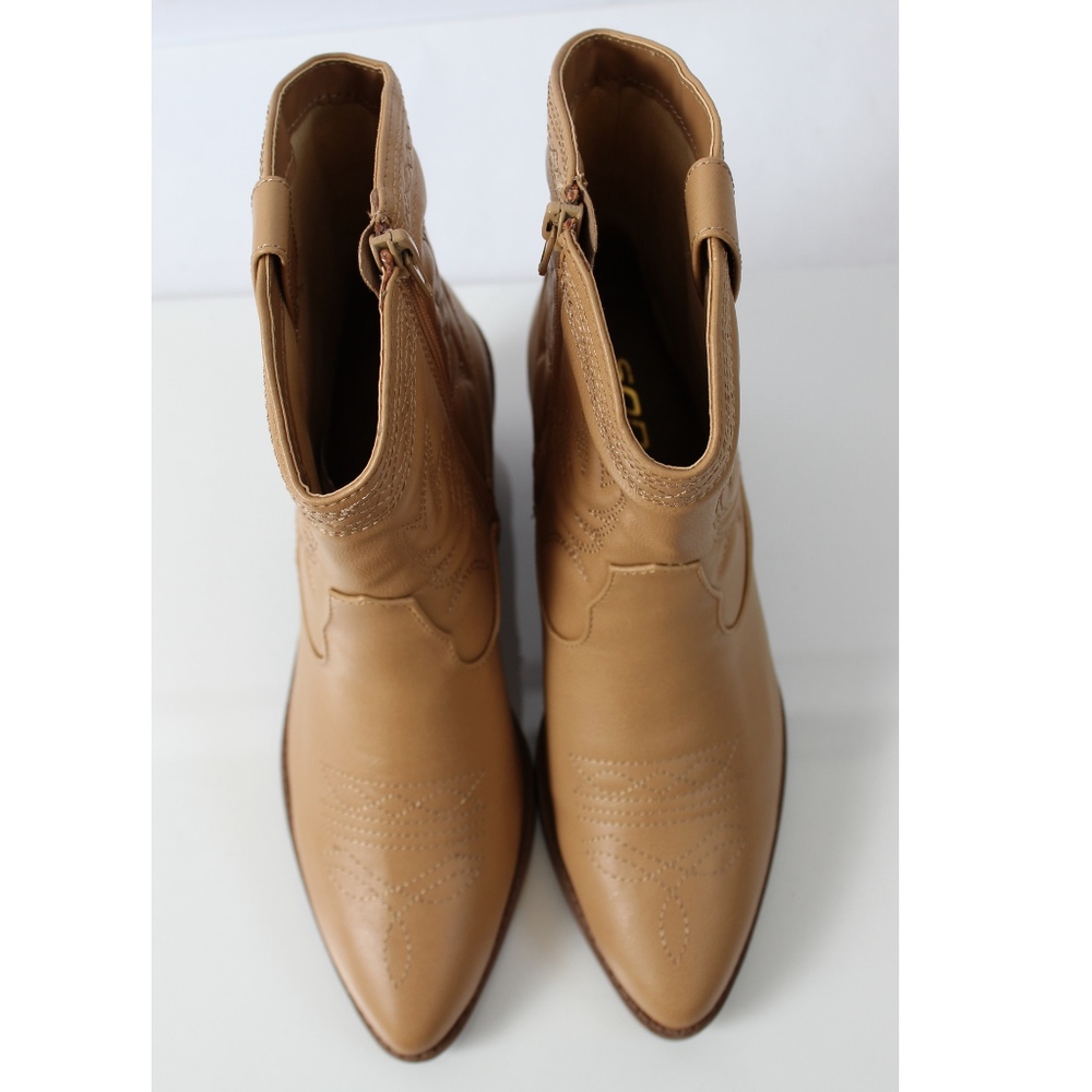Blond Faux Leather Cowboy Pull On Mid Calf Boot - Picture 5 of 7
